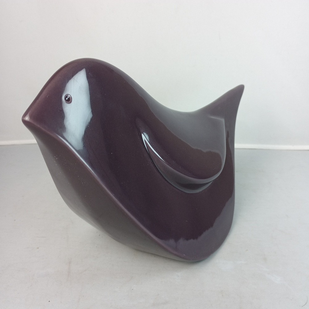 Mid Century Modern Decorative Ceramic Bird Plum Purple Figurine 6" x 11.5" - Picture 3 of 10